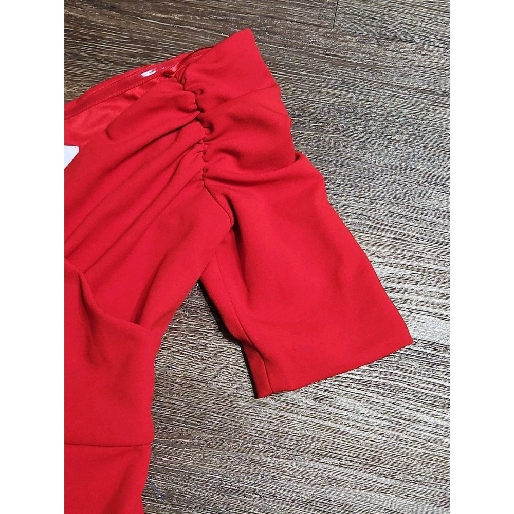 Badgley Mischka Belle Mia Red Rushed Crossover Neckline Wide-leg Jumpsuit Size 2 - Picture 4 of 14